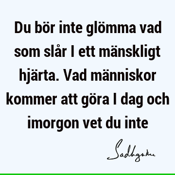 Du bör inte glömma vad som slår i ett mänskligt hjärta. Vad människor kommer att göra i dag och imorgon vet du