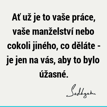 Ať už je to vaše práce, vaše manželství nebo cokoli jiného, co děláte - je jen na vás, aby to bylo úžasné