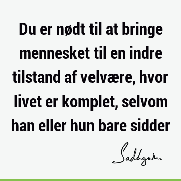 Du er nødt til at bringe mennesket til en indre tilstand af velvære, hvor livet er komplet, selvom han eller hun bare