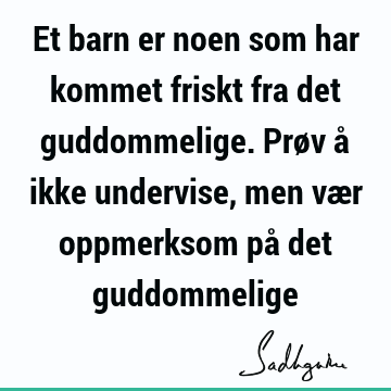 Et barn er noen som har kommet friskt fra det guddommelige. Prøv å ikke undervise, men vær oppmerksom på det