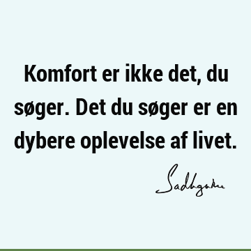 Komfort er ikke det, du søger. Det du søger er en dybere oplevelse af