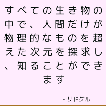 すべての生き物の中で、人間だけが物理的なものを超えた次元を探求し、知ることができます