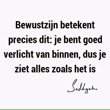 Bewustzijn betekent precies dit: je bent goed verlicht van binnen, dus je ziet alles zoals het