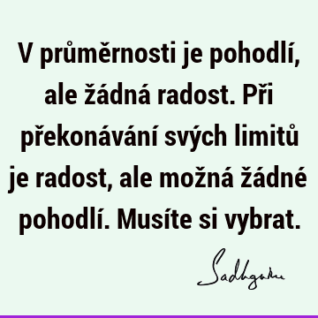 V průměrnosti je pohodlí, ale žádná radost. Při překonávání svých limitů je radost, ale možná žádné pohodlí. Musíte si