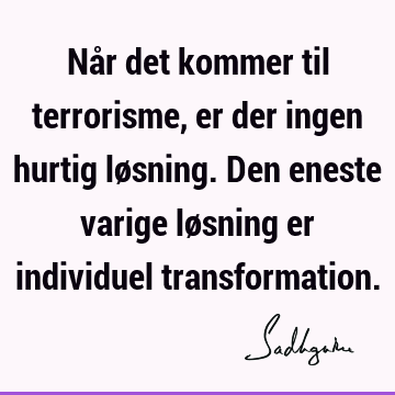 Når det kommer til terrorisme, er der ingen hurtig løsning. Den eneste varige løsning er individuel