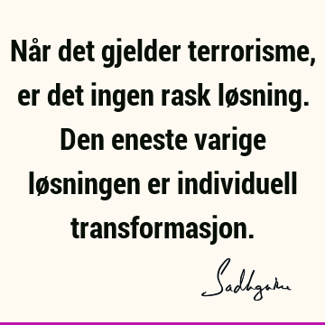 Når det gjelder terrorisme, er det ingen rask løsning. Den eneste varige løsningen er individuell