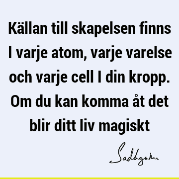 Källan till skapelsen finns i varje atom, varje varelse och varje cell i din kropp. Om du kan komma åt det blir ditt liv