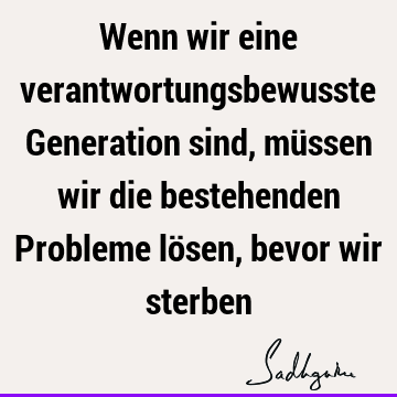 Wenn wir eine verantwortungsbewusste Generation sind, müssen wir die bestehenden Probleme lösen, bevor wir