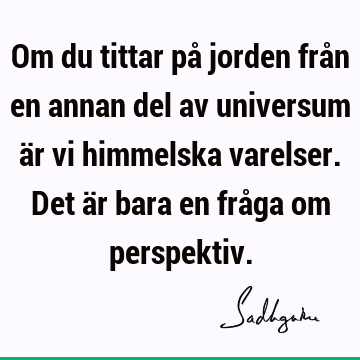 Om du tittar på jorden från en annan del av universum är vi himmelska varelser. Det är bara en fråga om