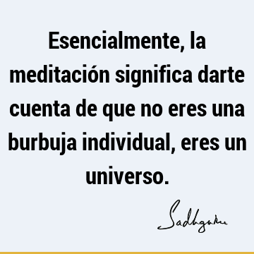 Esencialmente, la meditación significa darte cuenta de que no eres una burbuja individual, eres un