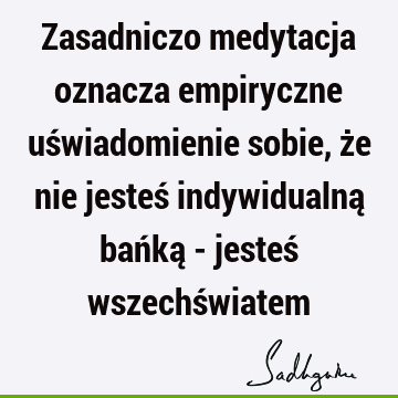 Zasadniczo medytacja oznacza empiryczne uświadomienie sobie, że nie jesteś indywidualną bańką - jesteś wszechś