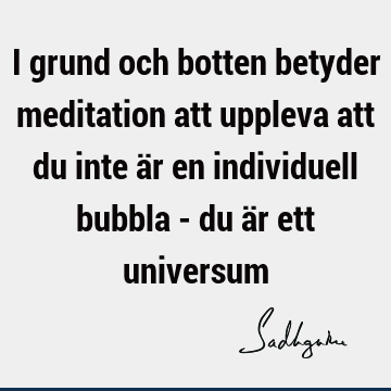 I grund och botten betyder meditation att uppleva att du inte är en individuell bubbla - du är ett