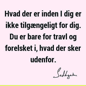 Hvad der er inden i dig er ikke tilgængeligt for dig. Du er bare for travl og forelsket i, hvad der sker