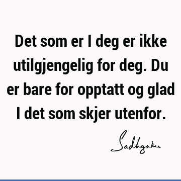 Det som er i deg er ikke utilgjengelig for deg. Du er bare for opptatt og glad i det som skjer