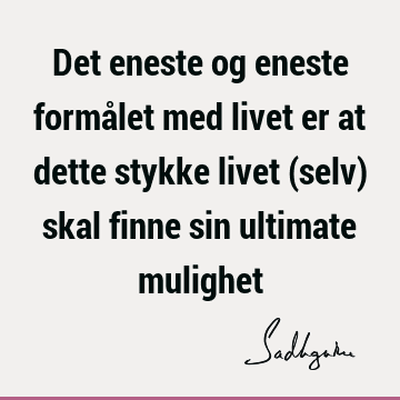 Det eneste og eneste formålet med livet er at dette stykke livet (selv) skal finne sin ultimate