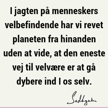 I jagten på menneskers velbefindende har vi revet planeten fra hinanden uden at vide, at den eneste vej til velvære er at gå dybere ind i os