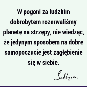 W pogoni za ludzkim dobrobytem rozerwaliśmy planetę na strzępy, nie wiedząc, że jedynym sposobem na dobre samopoczucie jest zagłębienie się w