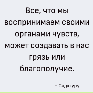 Все, что мы воспринимаем своими органами чувств, может создавать в нас грязь или благополучие