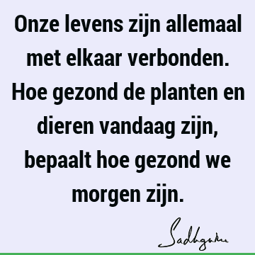 Onze levens zijn allemaal met elkaar verbonden. Hoe gezond de planten en dieren vandaag zijn, bepaalt hoe gezond we morgen