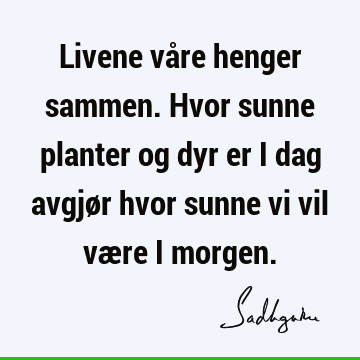 Livene våre henger sammen. Hvor sunne planter og dyr er i dag avgjør hvor sunne vi vil være i