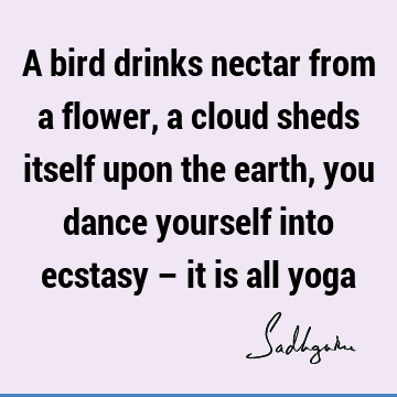 A bird drinks nectar from a flower, a cloud sheds itself upon the earth, you dance yourself into ecstasy – it is all