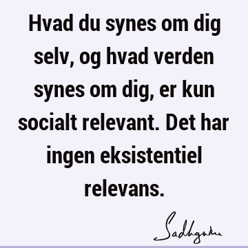 Hvad du synes om dig selv, og hvad verden synes om dig, er kun socialt relevant. Det har ingen eksistentiel