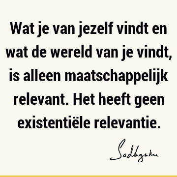 Wat je van jezelf vindt en wat de wereld van je vindt, is alleen maatschappelijk relevant. Het heeft geen existentiële