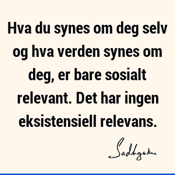 Hva du synes om deg selv og hva verden synes om deg, er bare sosialt relevant. Det har ingen eksistensiell