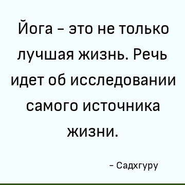 Йога - это не только лучшая жизнь. Речь идет об исследовании самого источника жизни