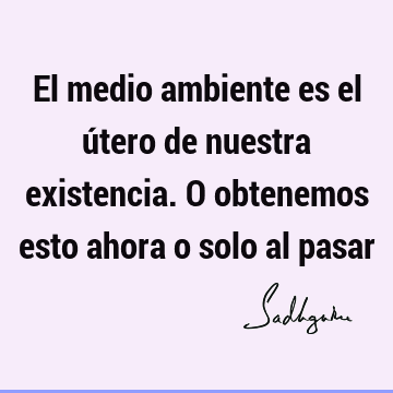 El medio ambiente es el útero de nuestra existencia. O obtenemos esto ahora o solo al