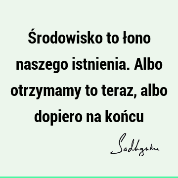 Środowisko to łono naszego istnienia. Albo otrzymamy to teraz, albo dopiero na koń