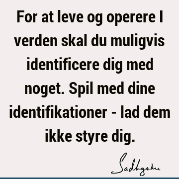 For at leve og operere i verden skal du muligvis identificere dig med noget. Spil med dine identifikationer - lad dem ikke styre