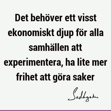 Det behöver ett visst ekonomiskt djup för alla samhällen att experimentera, ha lite mer frihet att göra