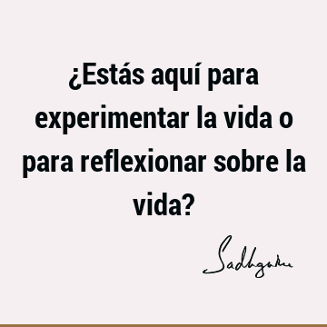 ¿Estás aquí para experimentar la vida o para reflexionar sobre la vida?