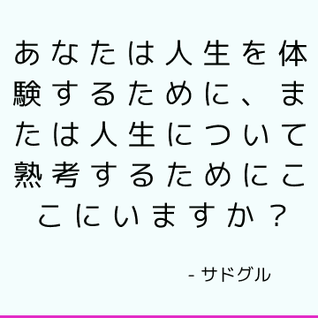 あなたは人生を体験するために、または人生について熟考するためにここにいますか？