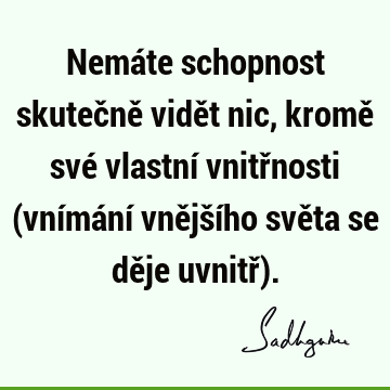 Nemáte schopnost skutečně vidět nic, kromě své vlastní vnitřnosti (vnímání vnějšího světa se děje uvnitř)