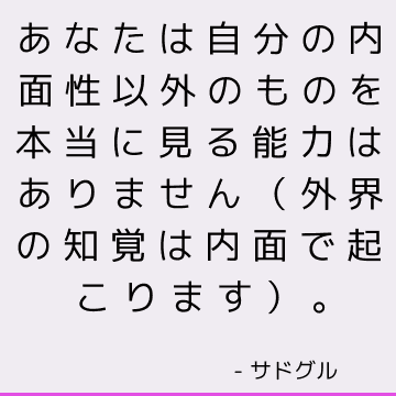 あなたは自分の内面性以外のものを本当に見る能力はありません（外界の知覚は内面で起こります）。