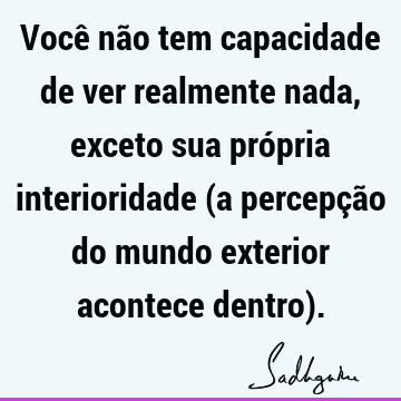 Você não tem capacidade de ver realmente nada, exceto sua própria interioridade (a percepção do mundo exterior acontece dentro)