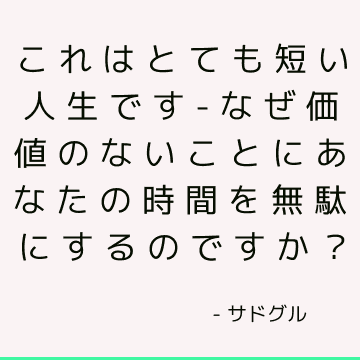 これはとても短い人生です-なぜ価値のないことにあなたの時間を無駄にするのですか？