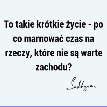 To takie krótkie życie - po co marnować czas na rzeczy, które nie są warte zachodu?