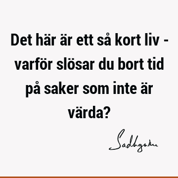 Det här är ett så kort liv - varför slösar du bort tid på saker som inte är värda?