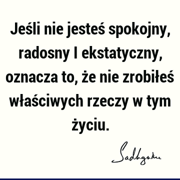 Jeśli nie jesteś spokojny, radosny i ekstatyczny, oznacza to, że nie zrobiłeś właściwych rzeczy w tym ż