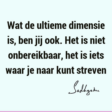 Wat de ultieme dimensie is, ben jij ook. Het is niet onbereikbaar, het is iets waar je naar kunt