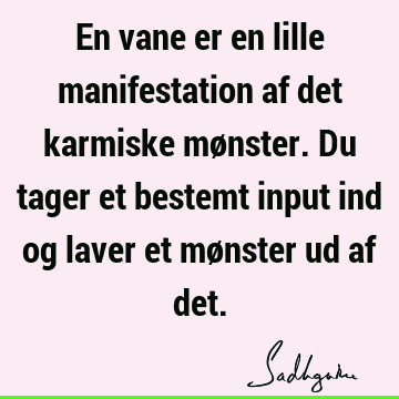 En vane er en lille manifestation af det karmiske mønster. Du tager et bestemt input ind og laver et mønster ud af