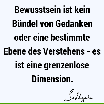 Bewusstsein ist kein Bündel von Gedanken oder eine bestimmte Ebene des Verstehens - es ist eine grenzenlose D