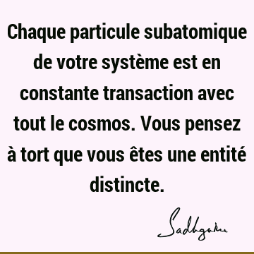 Chaque particule subatomique de votre système est en constante transaction avec tout le cosmos. Vous pensez à tort que vous êtes une entité