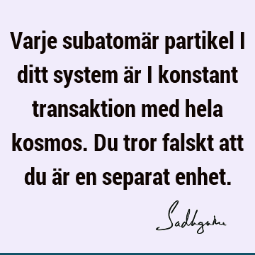 Varje subatomär partikel i ditt system är i konstant transaktion med hela kosmos. Du tror falskt att du är en separat