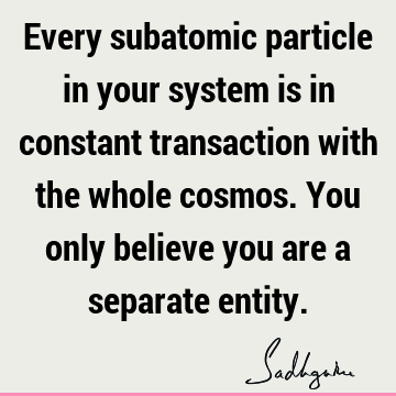 Every subatomic particle in your system is in constant transaction with the whole cosmos. You only believe you are a separate