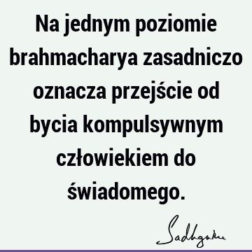 Na jednym poziomie brahmacharya zasadniczo oznacza przejście od bycia kompulsywnym człowiekiem do ś