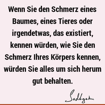 Wenn Sie den Schmerz eines Baumes, eines Tieres oder irgendetwas, das existiert, kennen würden, wie Sie den Schmerz Ihres Körpers kennen, würden Sie alles um